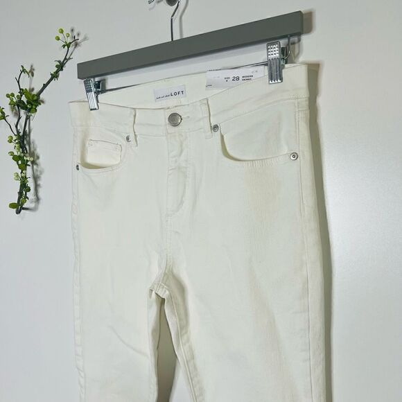 LOFT Modern Skinny White Ankle Crop Jeans Raw Hem NWT - Picture 2 of 13